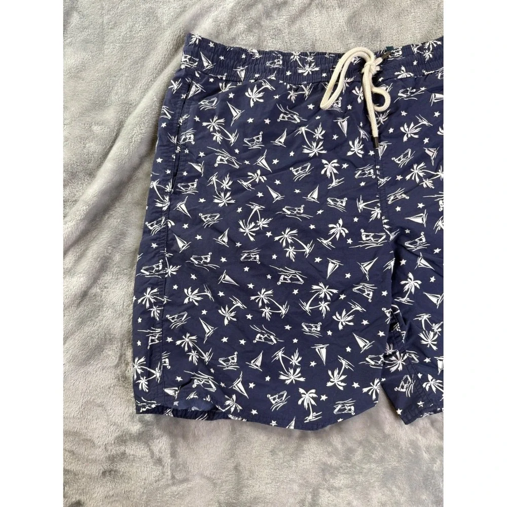 Polo Ralph Lauren Swim Trunks L Blue Mens Ski AOP Print Graphic Shorts